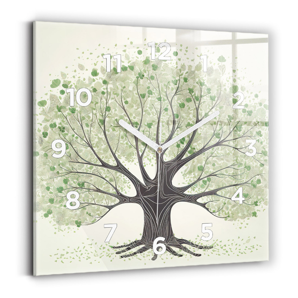 Ceas perete din sticlă pătrat Mare copac natural