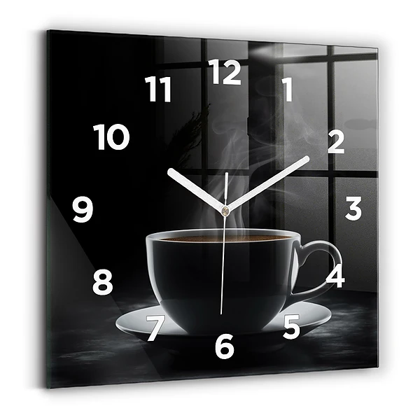 Ceas din sticlă pătrat O ceașcă de cafea neagră