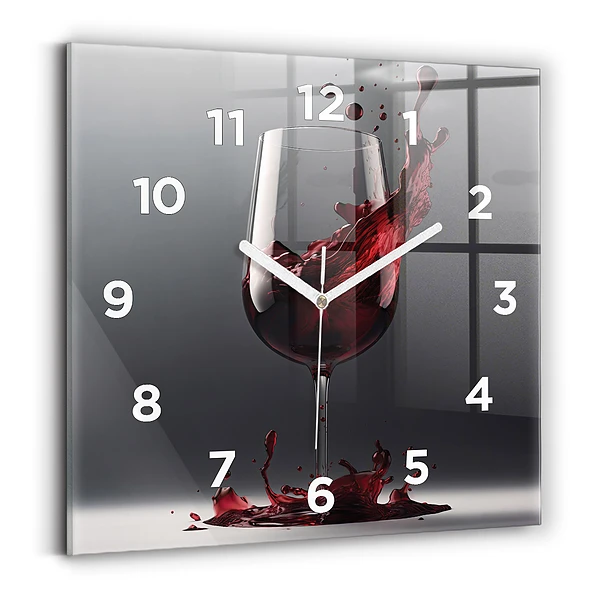 Ceas perete din sticlă pătrat Un pahar de vin roșu