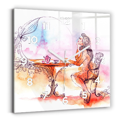 Ceas din sticlă pătrat Femeie care bea ceai