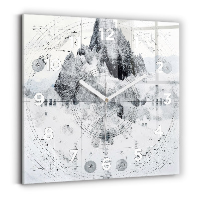 Ceas pătrat de perete din sticlă Munți de desene animate