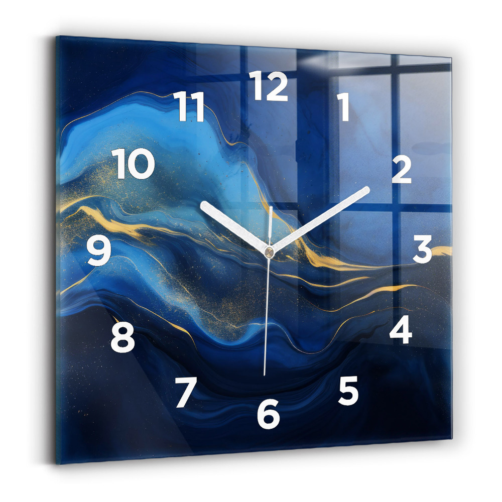 Ceas perete din sticlă pătrat Marmură albastră