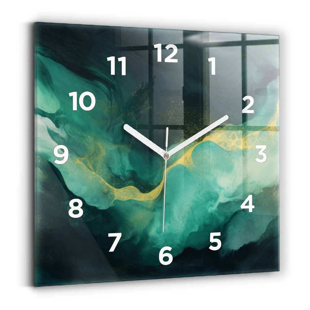 Ceas de sticlă pe perete pătrat Marmură verde