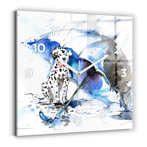 Ceas perete din sticlă pătrat Dalmatian și umbrelă