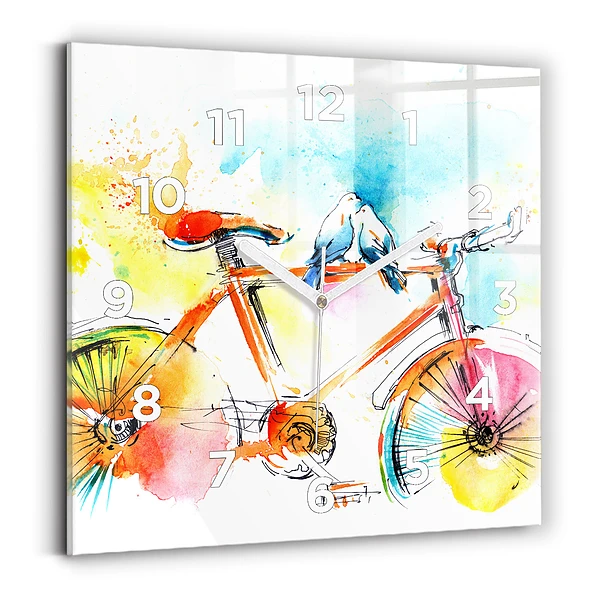 Ceas pătrat de perete din sticlă Bicicleta pictata