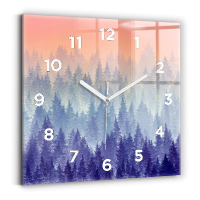 Ceas perete din sticlă pătrat Pădure în ceață