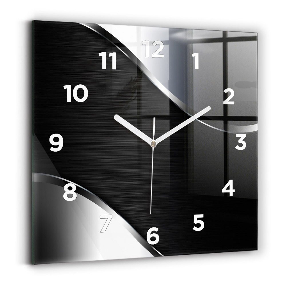 Ceas pătrat de perete din sticlă Linii negre și argintii