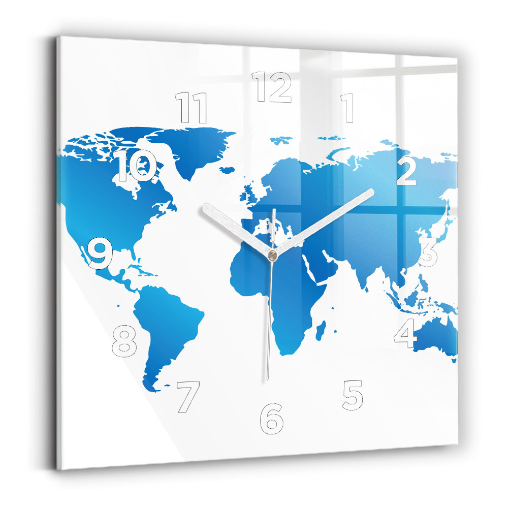 Ceas pătrat de perete din sticlă harta lumii