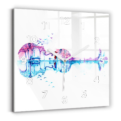 Ceas de sticlă pe perete pătrat Lacul Cello Park