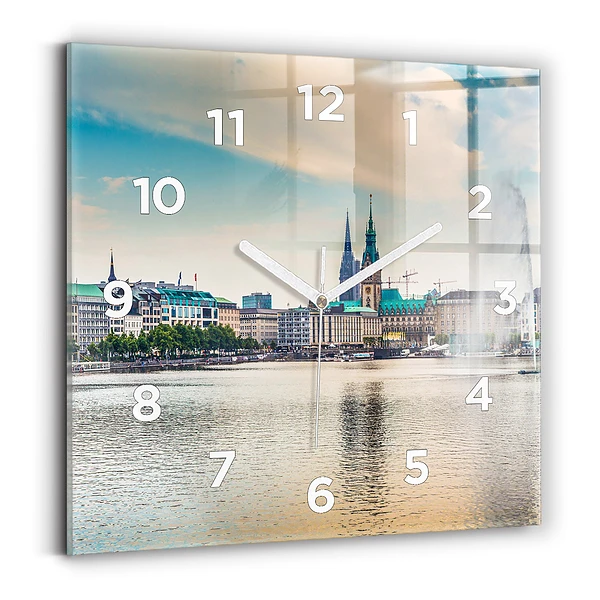Ceas de sticlă pe perete pătrat Binnenalster din Hamburg