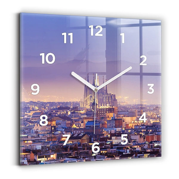 Ceas pătrat de perete din sticlă Vedere spre Barcelona