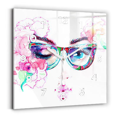 Ceas perete din sticlă pătrat Femeie cu ochelari