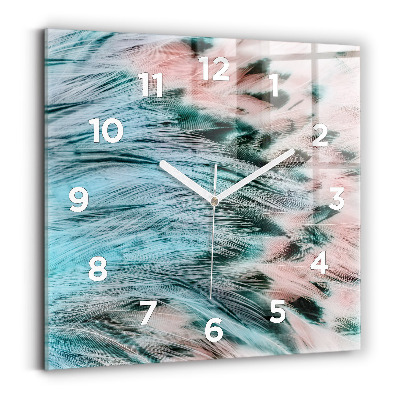 Ceas de sticlă pe perete pătrat Pene colorate