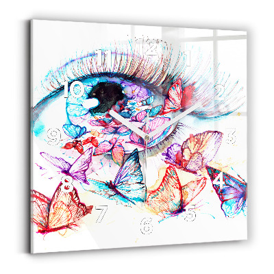 Ceas perete din sticlă pătrat Ochi colorat de fluturi