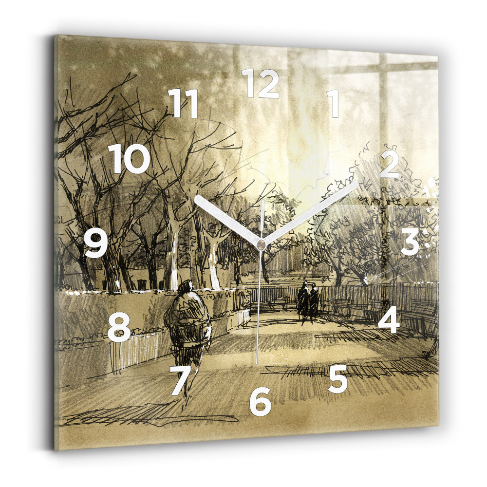 Ceas pătrat de perete din sticlă Parc și copaci în sepia