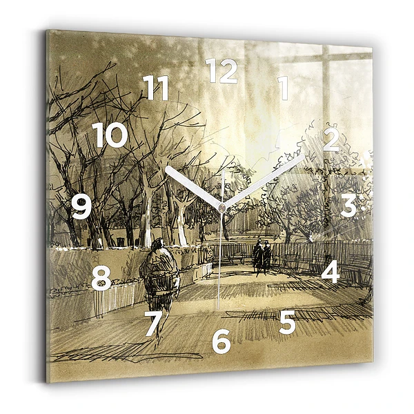 Ceas pătrat de perete din sticlă Parc și copaci în sepia