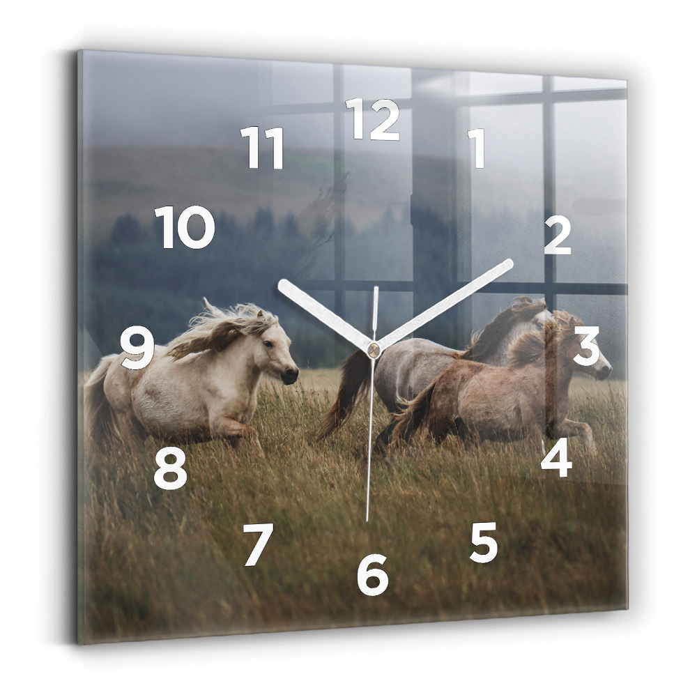 Ceas din sticlă pătrat Caii în galop