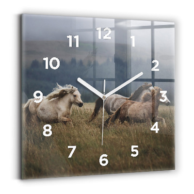 Ceas din sticlă pătrat Caii în galop