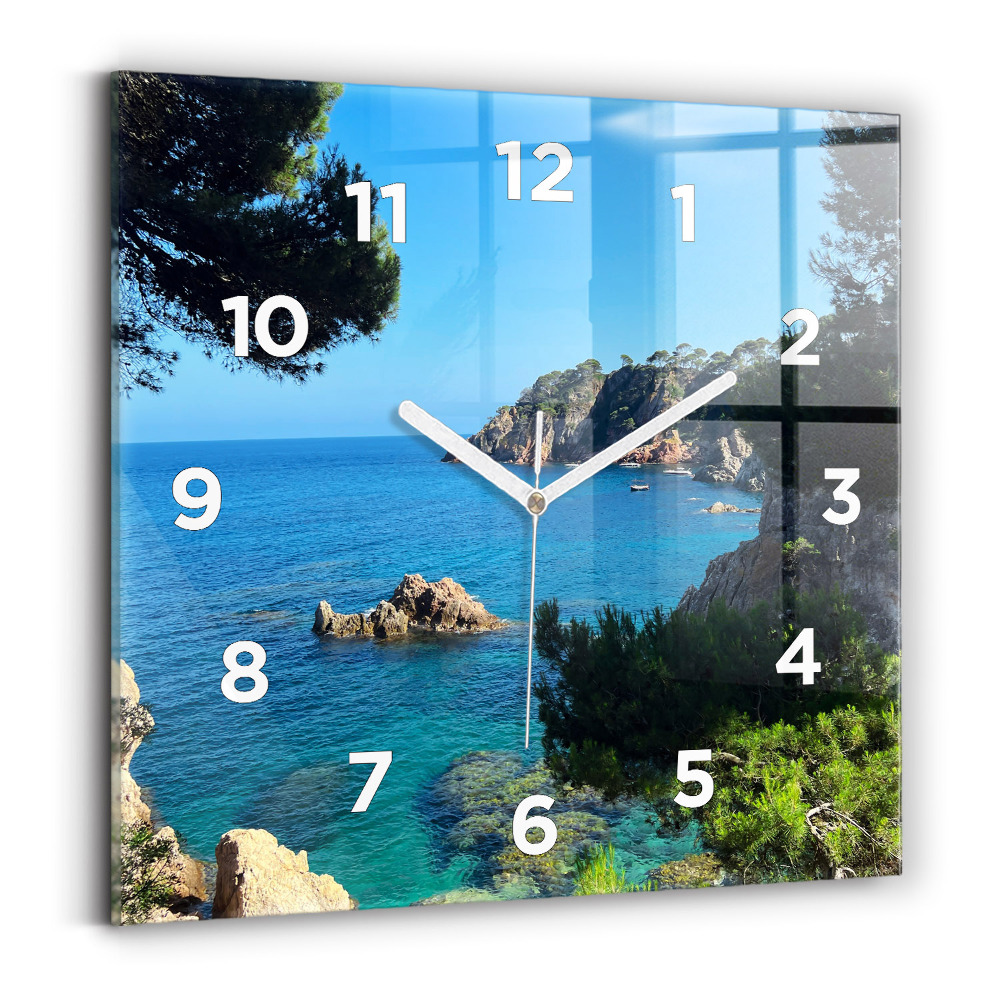 Ceas de sticlă pe perete pătrat Coasta Costa Brava