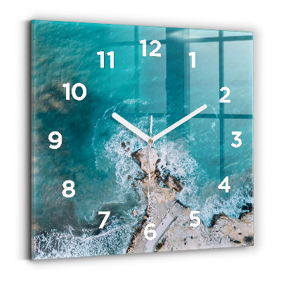 Ceas pătrat de perete din sticlă Fiordurile din Costa Blanca