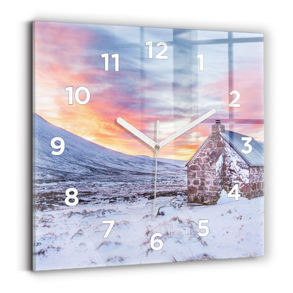 Ceas perete din sticlă pătrat Casa la munte