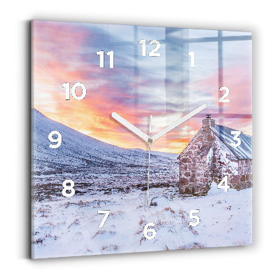 Ceas perete din sticlă pătrat Casa la munte