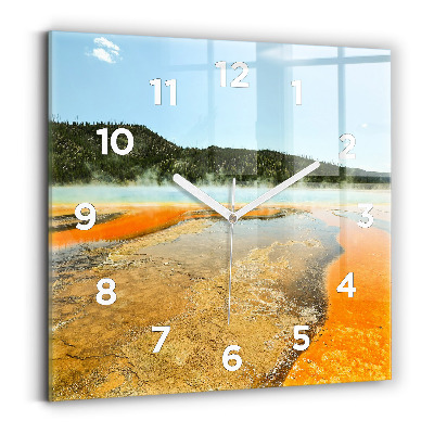 Ceas de sticlă pe perete pătrat Lac cu Munți