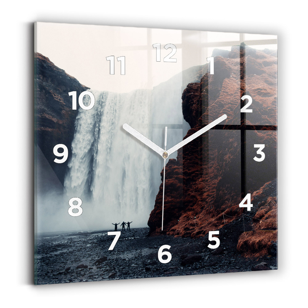 Ceas perete din sticlă pătrat Peisajul cascadei Islandei