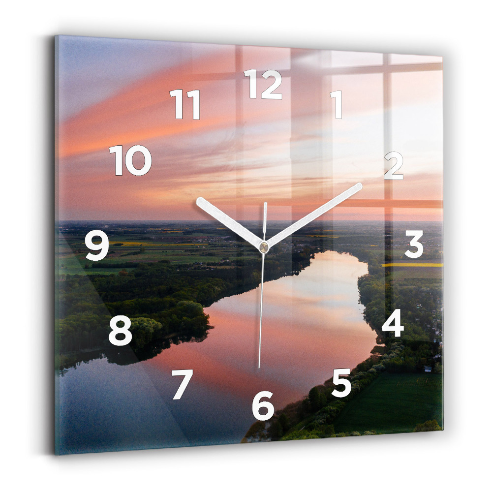 Ceas de sticlă pe perete pătrat priveliște spre lac