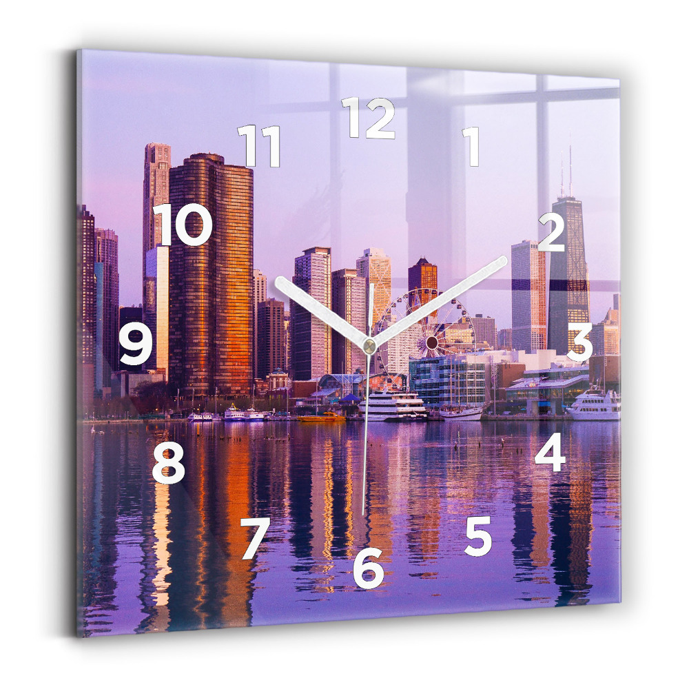 Ceas perete din sticlă pătrat Vedere asupra zgârie-norilor din SUA
