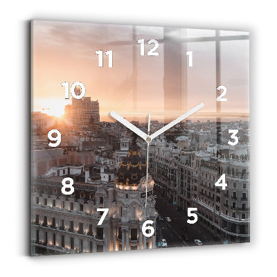 Ceas pătrat de perete din sticlă Orașe la apus