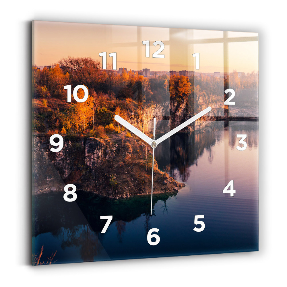 Ceas pătrat de perete din sticlă Lacul Zakrzówek din Cracovia