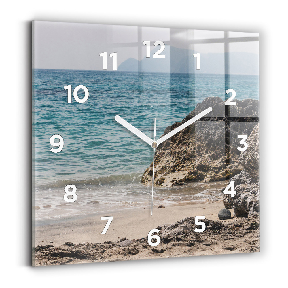 Ceas de sticlă pe perete pătrat Vedere la Marea Mediterană
