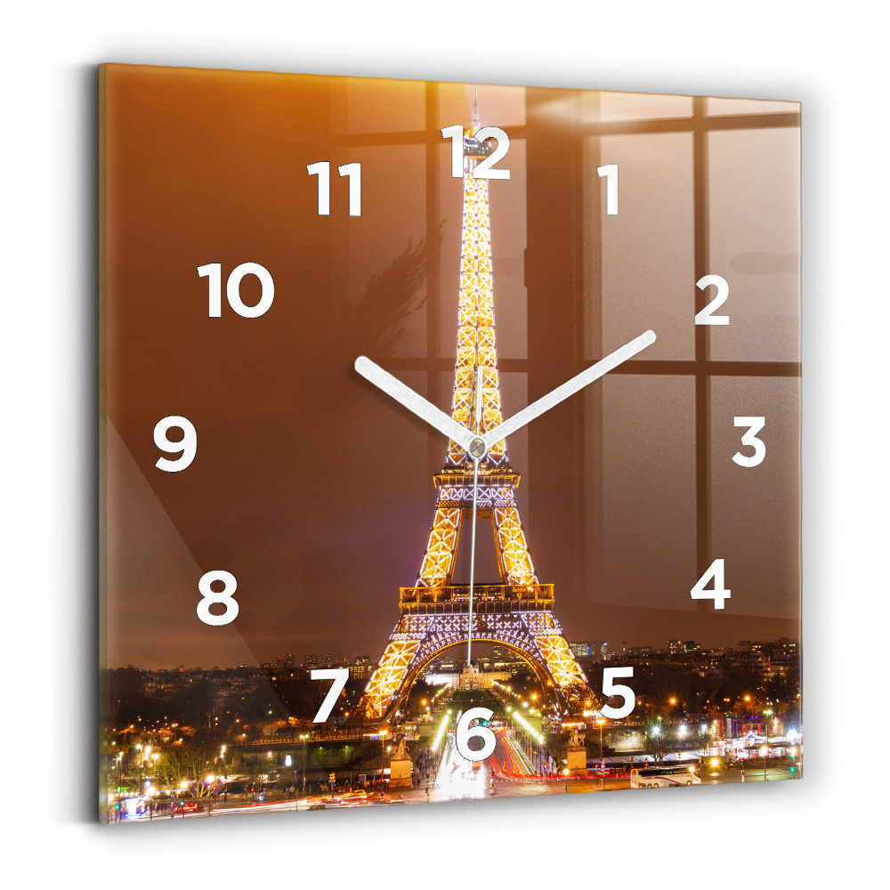 Ceas pătrat de perete din sticlă Turnul Eiffel iluminat