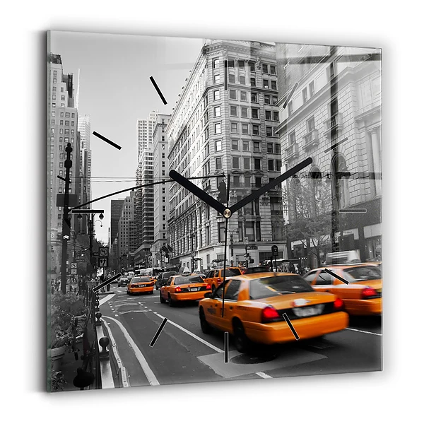 Ceas perete din sticlă pătrat Manhattan și taxiuri