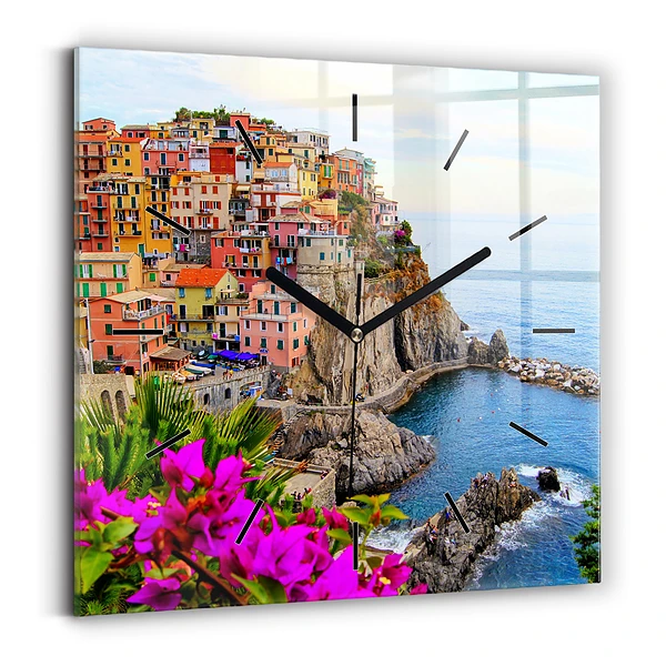 Ceas de sticlă pe perete pătrat Coasta Cinque Terre