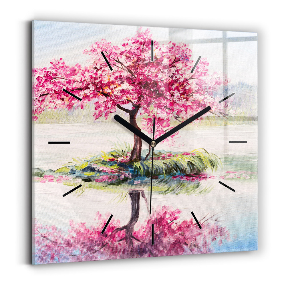 Ceas perete din sticlă pătrat Mozaic de copac