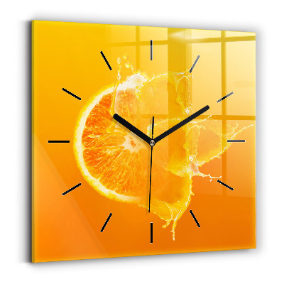 Ceas pătrat de perete din sticlă Portocale