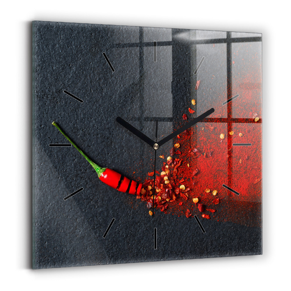 Ceas perete din sticlă pătrat Condiment cu ardei roșu
