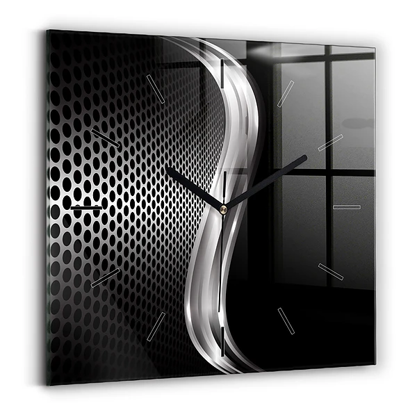 Ceas de sticlă pe perete pătrat Abstracția metalului negru