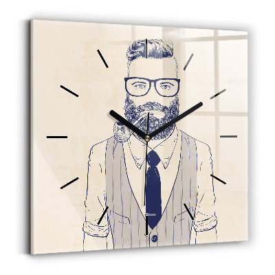 Ceas perete din sticlă pătrat Bărbat cu barbă
