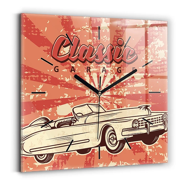 Ceas de sticlă pe perete pătrat Mașină retro vintage