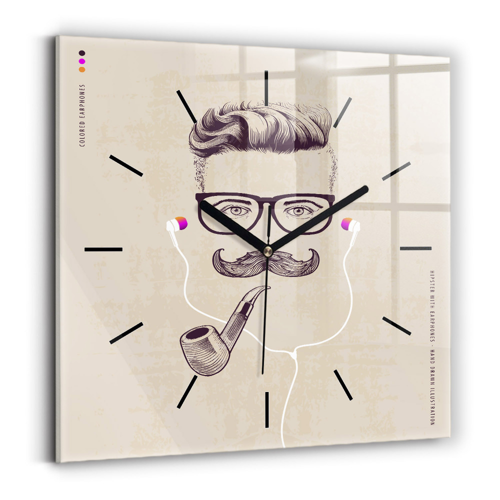 Ceas de sticlă pe perete pătrat Bărbat cu pipă