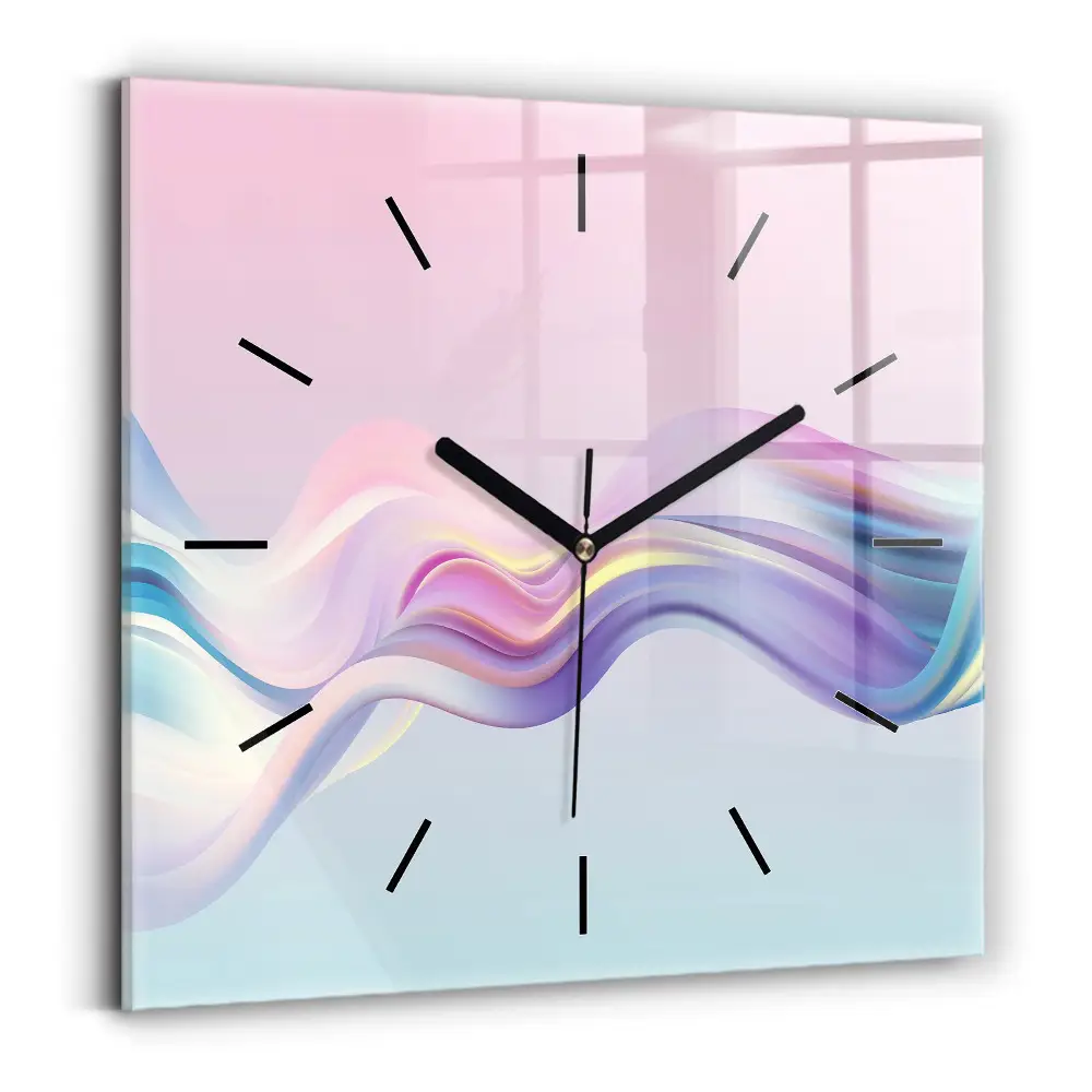 Ceas pătrat de perete din sticlă Abstracția valului pastel