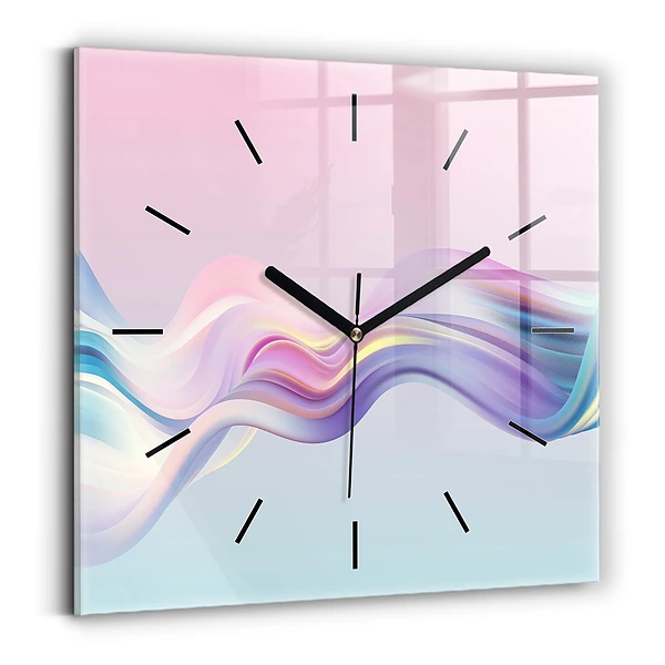 Ceas pătrat de perete din sticlă Abstracția valului pastel
