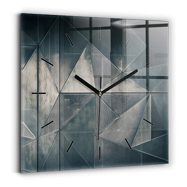 Ceas pătrat de perete din sticlă Triunghiuri abstracte metalice