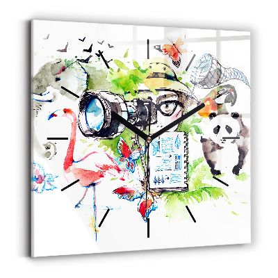 Ceas pătrat de perete din sticlă Zoolog