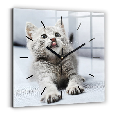 Ceas pătrat de perete din sticlă Pisica pe canapea