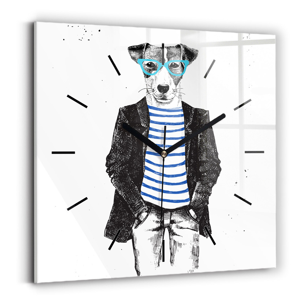Ceas de sticlă pe perete pătrat Un câine într-un corp uman