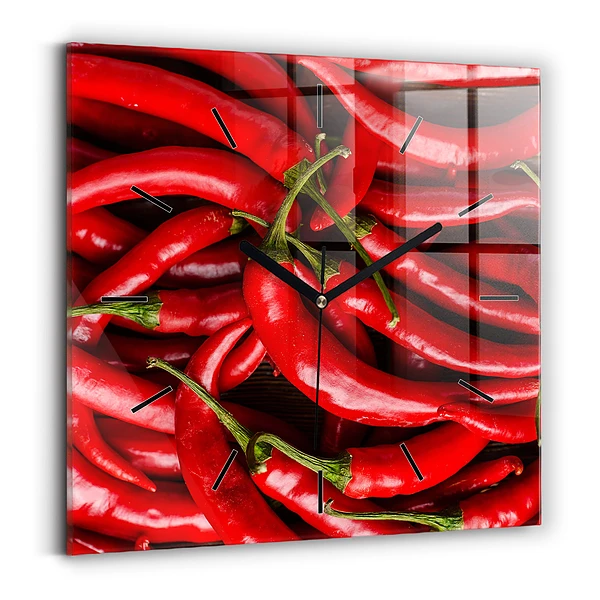 Ceas de sticlă pe perete pătrat Ardei iuti